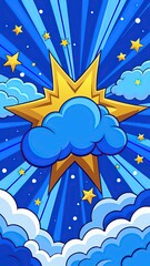 Colorful comic style background with clouds and stars in the sky