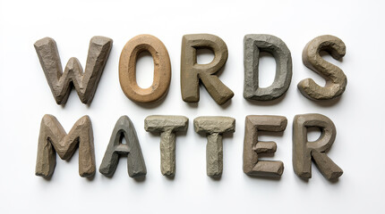 Wall Mural - words matter message with rock letters on white background
