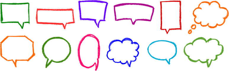 Wall Mural - Speech Bubble Crayon Chalk Drawing Vector Set