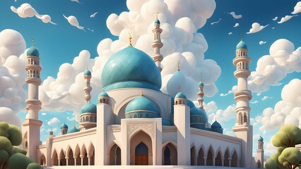 Wall Mural - A blue and white building with a dome on top