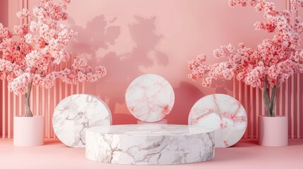 Sticker - Marble podium on pink background for beauty presentation