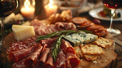 Wall Mural - Gourmet Charcuterie Board with Salami  Cheese and Crackers