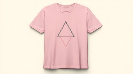 Wall Mural - Elegant triangle art on a pastel pink t-shirt, solid cream background.