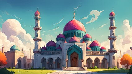 Wall Mural - A colorful building with a blue dome and pink and blue accents