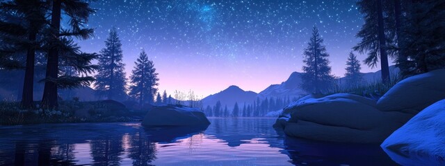 Aufkleber - 3D cartoon rendering of a night sky in a national park