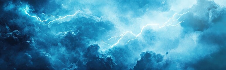 Aufkleber - Neon cosmic paper textured light blue watercolor background in a 3D cartoon rendering Deep dark ink canvas suitable for contemporary creative design Aquarelle texture featuring lightning night sky