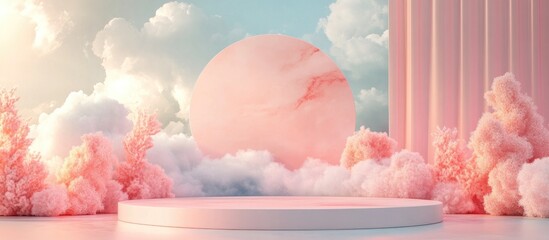 Fototapete - Minimalist podium scene with abstract backdrop in pastel hues 3D rendering