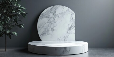 Poster - Minimalistic round display featuring an empty space with an old marble style 3D rendered structure