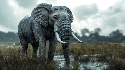 African Elephant in Rain