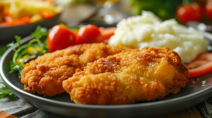 Wall Mural - Crispy Fried Chicken with Mashed Potatoes and Tomatoes