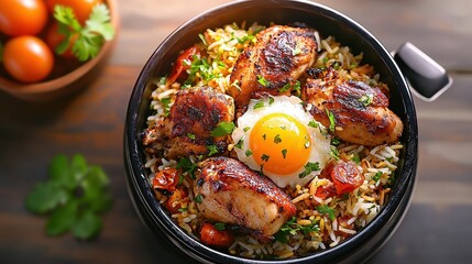 Pan-fried chicken with vegetables and rice, a delicious and healthy meal