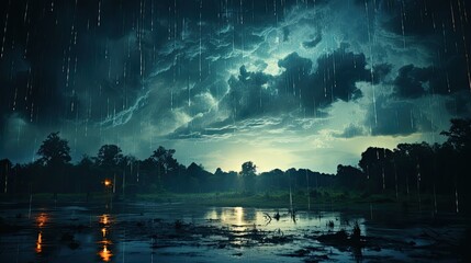 Wall Mural - dark clouds with falling rain  