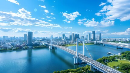 Wall Mural - Modern Bridge Over City Skyline