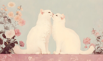 Wall Mural - A loving hugging couple of kittens. Greeting card for birthday, Valentine's day or wedding invitation.