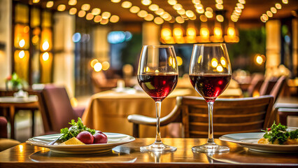 Wall Mural - glass of wine in a restaurant - still life