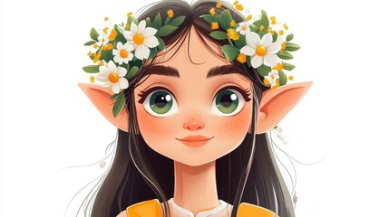 Poster - A whimsical elf girl in vibrant D art, set against a bright white canvas, blending modern cartoon charm and textures.