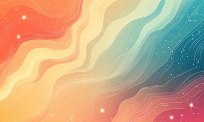 Bright vintage line art illustration featuring an abstract shiny background with stars