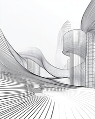 Abstract architecture 3D illustration in line art style