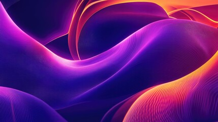 Abstract purple gradient geometric background with neon light curved lines and shapes featuring a vibrant color graphic design