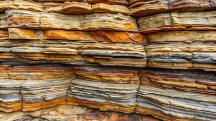 Poster - Stone Texture. Layered Geological Layers. Weathered Surface of Rocky Stone Plateau. Cracks