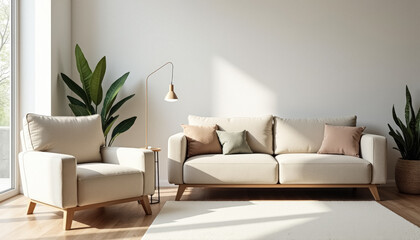 Wall Mural - Modern living room with white sofa and armchair