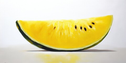 Wall Mural - Oil painting depicting a slice of yellow watermelon set against a white background