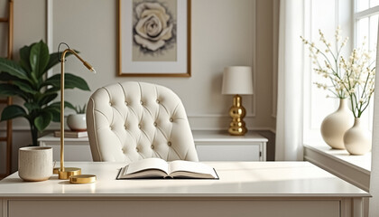 Wall Mural - White Desk With Gold Accents and a Book