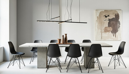 Poster - Minimalist Dining Room with Concrete Table and Black Chairs