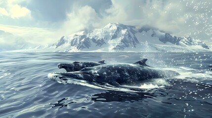 Wall Mural - Humpback Whales Swimming in the Antarctic Ocean