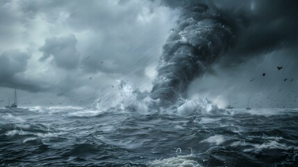 Wall Mural - Powerful Storm Over the Ocean Dramatic Weather Scene