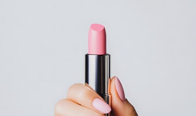 hand holding pink lipstick