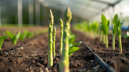 Sticker - Asparagus Plants Growing in a Garden Row