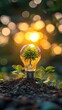 © Valeriia - Energy saving light bulb and tree growing on the ground on bokeh nature background