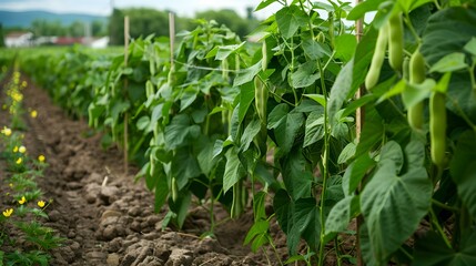 Green Beans Growing in a Vegetable Garden