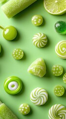 Fun lime green background with happy candy designs