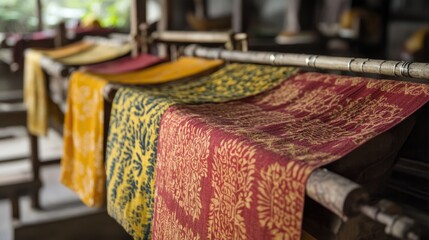 Sticker - Traditional dyeing techniques showcasing intricate hand patterns integrated onto Indian textiles, highlighting cultural craftsmanship