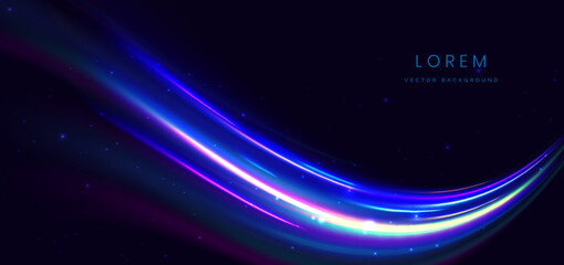 Wall Mural - Abstract technology futuristic glowing lines neon blue on dark blue background with lighting effect.