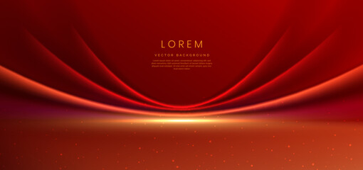 Wall Mural - elegant red stage with red curved shape lighting effect and sparkle. template premium award design.