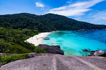 Beautiful seashore with wave crashing on sandy shore at Similan Islands Beautiful tropical sea Similan island No.8 at Similan national park, Phang nga Thailand