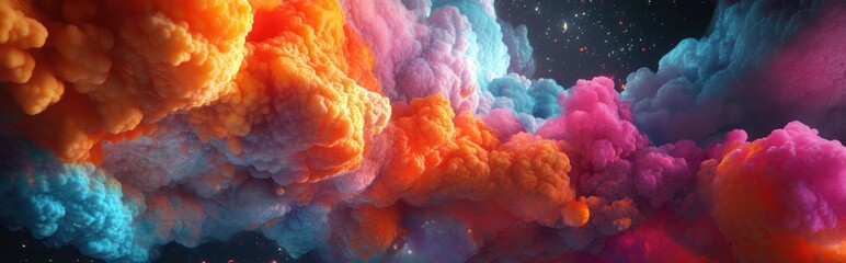 Fototapete - An abstract scene depicting a colorful explosion in the universe created with 3D cartoon rendering 3D Illustration