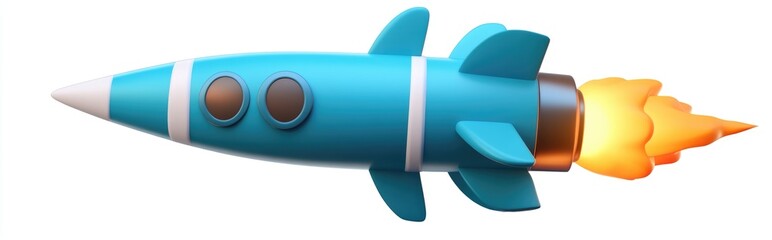 Aufkleber - Digital blue rocket icon in 3D cartoon rendering for design isolated on white background