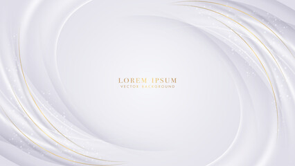 Wall Mural - Abstract curved white and gray background has decorated golden lines and a sparkling light effect