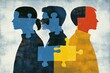 © Leo - Mental cognition Neurochemistry Silhouettes of family members connected by puzzle pieces symbolizing the bond of relationships and shared connections