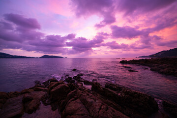 Sunset sky, Nature beautiful Light Sunset or sunrise over sea, Colorful dramatic majestic scenery sky,Amazing clouds and waves in sunset sky nature light cloud background