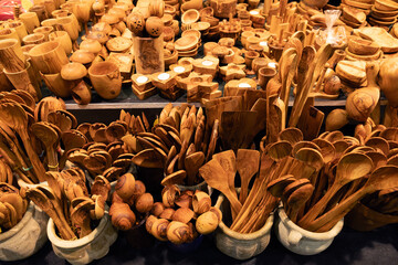 Products made from olive tree, wooden souvenirs on sale