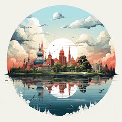 Wall Mural - Minimalistic Illustration of St. Petersburg’s Iconic Landmarks and Cityscape