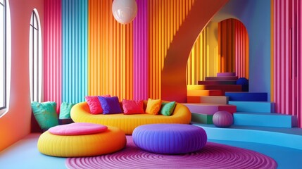 Poster - Vibrant 3D abstract interior design concept Interior layout in vivid colors