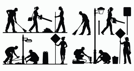 Vector silhouette set of workers or laborers illustration template