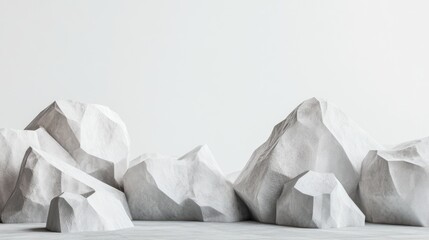 Aufkleber - Abstract white geometric background featuring stone and rock shapes ideal for product display in 3D render