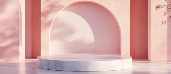 Poster - Podium for product display featuring a blend of retro and modern design 3D rendering of a minimalist scene for showcasing branding Pedestal platform ideal for cosmetic promotion
